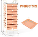 GOFLAME 10-Drawer Rolling Storage Drawer Cart, Utility Cart with Removable Drawers & Metal Frame, Mobile Art Craft Drawer Cart with Lockable Wheels for Home, Office, Studio, School, Peach Fuzz