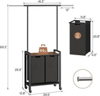 2 Laundry Hamper Sorter with Wheel/Lockable, Laundry Room Organization With Shelf, 42" Hanging Rack+12" Extendable Rod, Laundry Basket for Balcony, Cloakroom