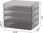 4-Tier Horizontal Acrylic Paper Tray Organizer | Clear Stackable Desk Organizer for Documents, Letters, A4 Paper | Modern Office/Classroom/Home Organization,Brown