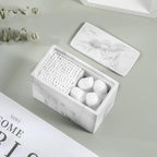 Luxspire Cotton Swab Holder, Resin Canister with Lid, 2 Compartments Dispenser Storage Box Cosmetics Countertop Organizer Containers for Pads, Rounds - Gravel White