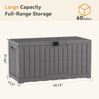 DUMOS 60 Gallon Deck Box, UV Resistant Waterproof Storage Bin for Patio Cushions Gardening Tools, Lockable Resin Outdoor Storage Box with Hundles, Grey