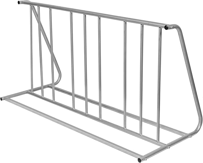MyGift Large Silver Metal Double Sided Vertical Grid Bicycle Park Rack Stand, Floor Standing Bike Storage Holder for Indoor Garage or Outdoor Parking, 6-Bicycle Capacity