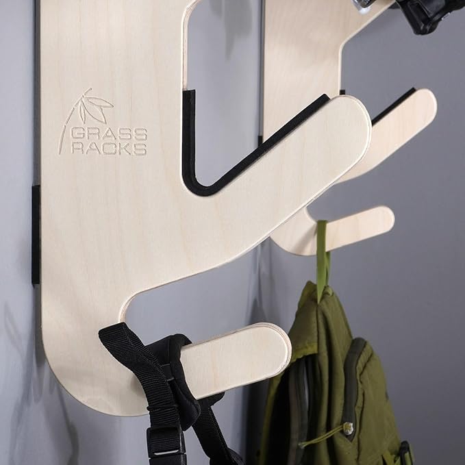 Grassracks Birch Wood Ski Rack - The Hallsteiner Series Indoor Horizontal Ski Wall Rack(1 or 2 Pairs of Skis, Birch)