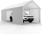 VEVOR Carport, 10 x 20 FT Outdoor Car Canopy, Potable Carport with Removable Sidewalls & Door, Heavy Duty Car Shelter, UV-Resistant & Water-Resistant, All-Season Protection for Automobile Boat White