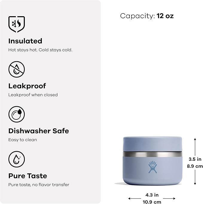 Hydro Flask Food Jar – Insulated Stainless Steel, Snack Travel Container for Hot Food, Lunch, & Soup 12 Oz Black (Pack of 12)