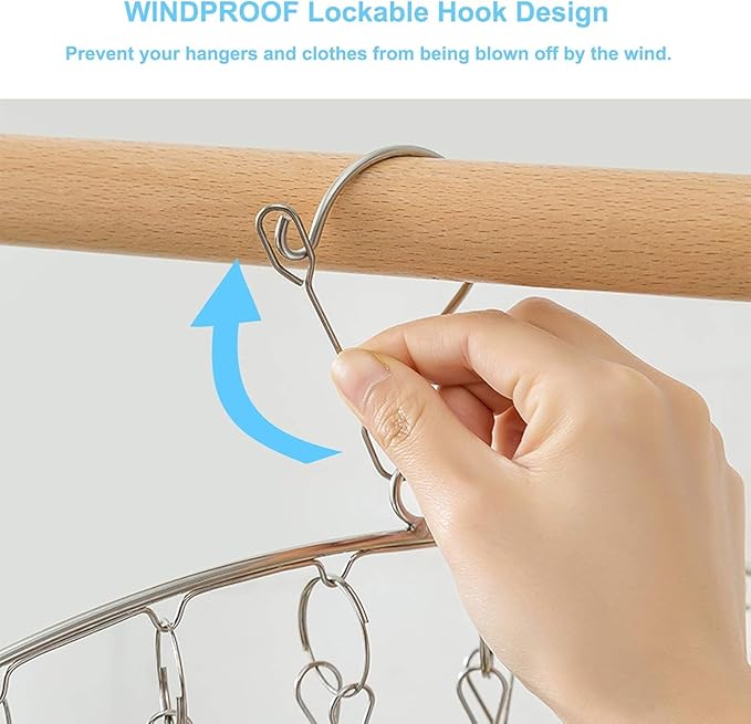 Clothes Drying Rack with 10 Clips, 2 Pack Laundry Drying Rack with Clothes-pegs, Stainless Steel Underwear Hangers for Drying Socks, Bras, Towel, Baby Clothes Hanger Windproof Hanging Clothes Pins