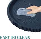 Silicone Bathroom Tray Round Kitchen Counter Organizer Decorative Vanity Accessories Coffee Table Decor for Perfume, Candle, Soap Dish, 9 Inch, Dark Blue