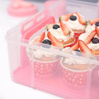 Cupcake Carrier Stackable Storage Container Collapsible Cake Carrier with Lid and Handle, with 50 PCS Cupcake liners,Reusable Plastic Dessert Travel Container,Transport Box (48 Cupcakes Pink)