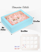 Bakepacker 12 Cupcake Containers 10-Packs Light Blue Cupcake Box Cupcakes Carrier, 12 Cupcake Boxes with Window 13"x10"x3.5"（Auto-pop up）