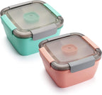 Freshmage Salad Lunch Containers To Go, 2 Pack 52-oz Bowls with 3 Compartments, Dressing Containers for Toppings, Snacks - Pink & Green