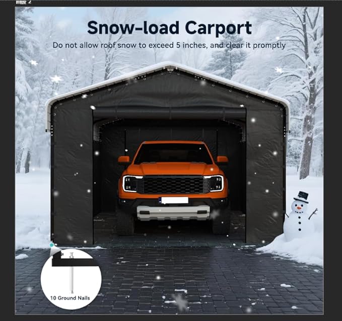 12x20FT Heavy Duty Metal Carport, Outdoor Carport with Galvanized Steel Frame and Roof, Multi-Use Car Garage Shelter with Removable Sidewalls, Enclosed for Cars, Pickup, Tractors, Tools, Gray