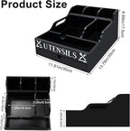 Kitchen Utensil Holder, Lagre Wooden Cooking Utensil Holder, Farmhouse Spatula Organizer, Countertop Utensil Crock for Forks Spoons Knives Kitchen Cooking Tools Storage with 11 Compartments(Black)