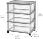 IRIS USA Plastic Drawer Storage Organizer Rolling Cart, with Wheels Casters, 3-Drawers, for Art Craft Supplies Bathroom Dorm Bedroom Laundry Room, Wide, Gray