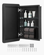 VEVOR Medicine Cabinet, 16 x 24 inch, Medicine Cabinet for Bathroom with Mirror, Aluminum Frame Bathroom Wall Cabinet, 2-Layer Adjustable Shelves, Recessed & Wall-Mounted Installation