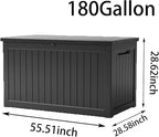180 Gallon Large Resin Outdoor Storage Deck Box, for Patio Cushions, Garden Tools, Sports Equipment, and Pool Supplies, Lockable & Waterproof (Black)
