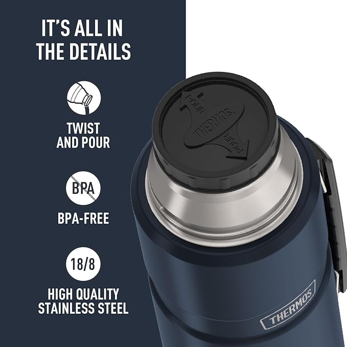 THERMOS Stainless King Vacuum-Insulated Beverage Bottle, 68 Ounce, Midnight Blue