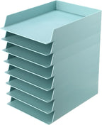 Tatuo 8 Pack Stackable Paper Trays Plastic Letter Tray Desk Organizer Paper Holder Organizer Storage Office Desk Accessories for Classroom Magazine File Documents 12.8 x 9.45 x 1.97, Blue Green