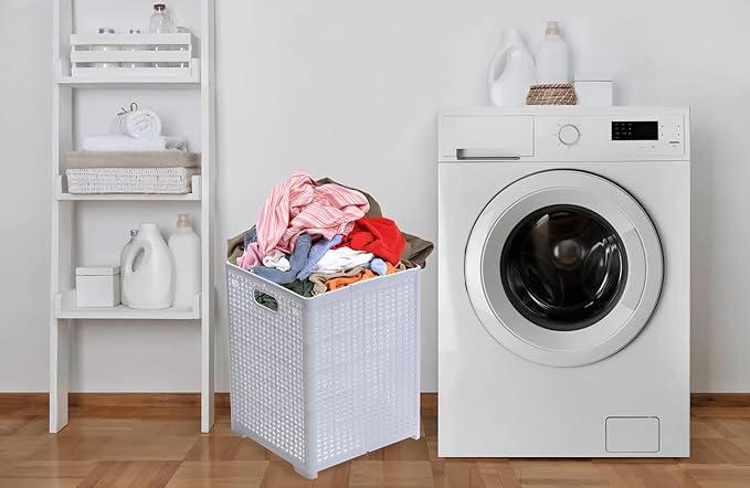 42L Collapsible Plastic Laundry Baskets,Foldable Laundry Hamper,Pack of 2 (White)