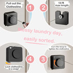 JXKNKSR-Telescopic Clothesline Indoor and Outdoor, Heavy-Duty Laundry Line, Wall Mounted, Safety Lock System (Black+10Clothes Pins)