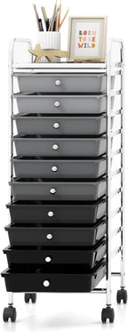 GOFLAME 10-Drawer Rolling Storage Drawer Cart, Utility Cart with Removable Drawers & Metal Frame, Mobile Art Craft Drawer Cart with Lockable Wheels for Home, Office, Studio, School, Gray Gradient