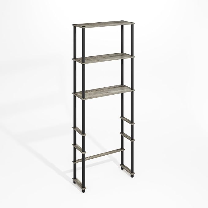 Furinno Turn-N-Tube Over The Toilet Storage, 3-Shelf Over The Toilet Organizer, Freestanding Space Saver Bathroom Shelf, for Bathroom Organizers and Storage, Grey Oak
