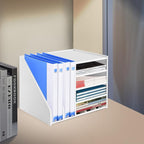 Desk Organizer for Office, 4 Tier Desktop Storage Cabinet File Holder with 2 Side Storage Cabinets, Storage Organizer Filing Case for Office Bedroom Home, L15.35*D12.2*H11.8in (White)