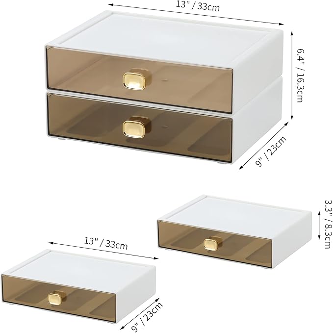 Spacious Desktop Storage Box, 2 Large Storage Drawers, Stackable Office Desk Drawer Organizer and Accessories, Printer Paper Organizer, White Plastic Drawers for Workspace