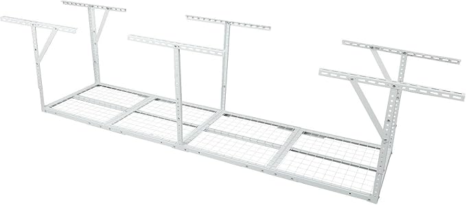 2x8FT Overhead Garage Storage Rack, Adjustable Ceiling Mounted Heavy Duty Metal Organization System, 22-40 Inch Height Dropdown, 450lbs Capacity, White