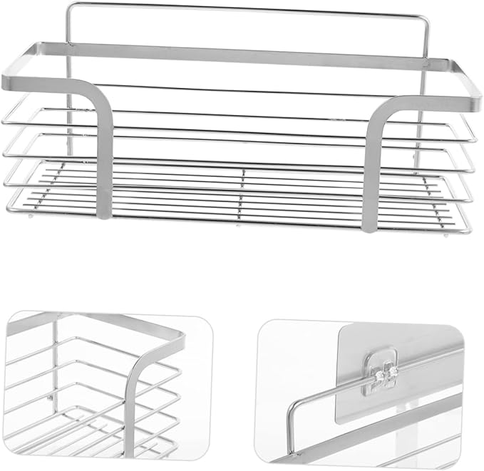 Punch-Free Stainless Steel Storage Rack with Non-Marking -Mounted Organizer Shelf 11.81X4.72X4.33In for Bathroom Kitchen Shower Space Saving