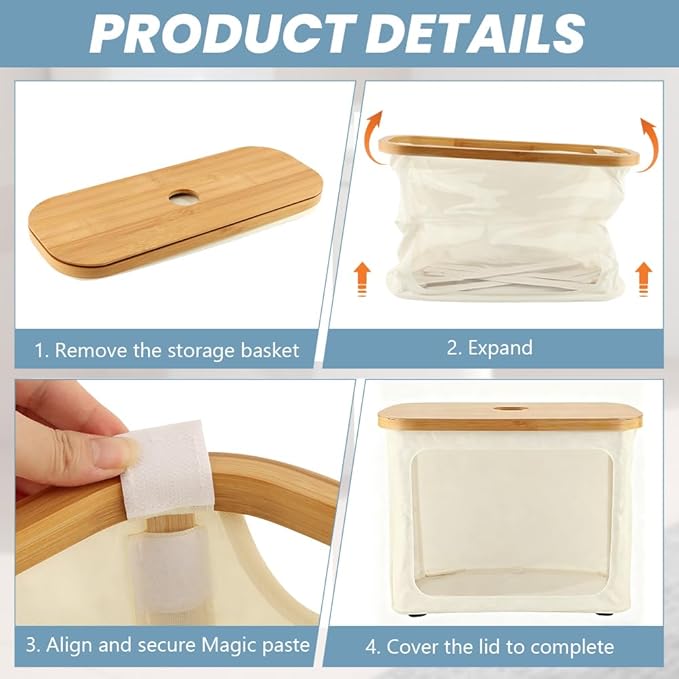 Toilet Paper Storage Holder with Lid, Freestanding Toilet Paper Basket Stand for 9 to 12 Rolls, Bathroom Storage Organizer with Bamboo Lid(Beige)
