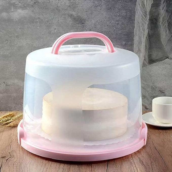 Pie Cake Carrier Cake Keeper Round Multiuse Muffins Cake Carrier with Lid for Dishes Vegetables Picnic Desserts Fruits (Pink)
