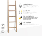 FUIN 57in Wood Blanket Ladder Living Room Decorative Wall Leaning Farmhouse Quilt Display Holder Rustic Wooden Towel Rack for Bathroom, Brown