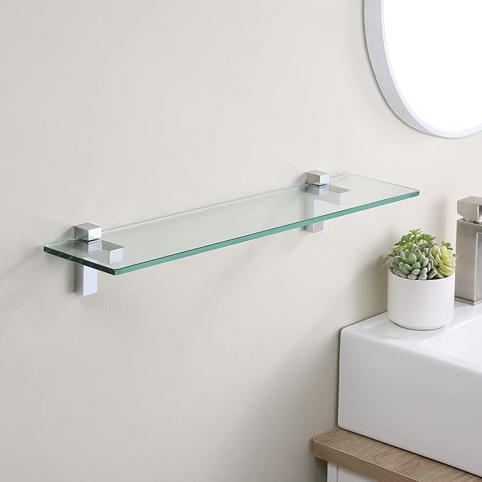 KES Bathroom Shelf 24 Inch Glass Shelf Wall Mounted Tempered Glass Shelves Polished Chrome Finish, BGS3201S60