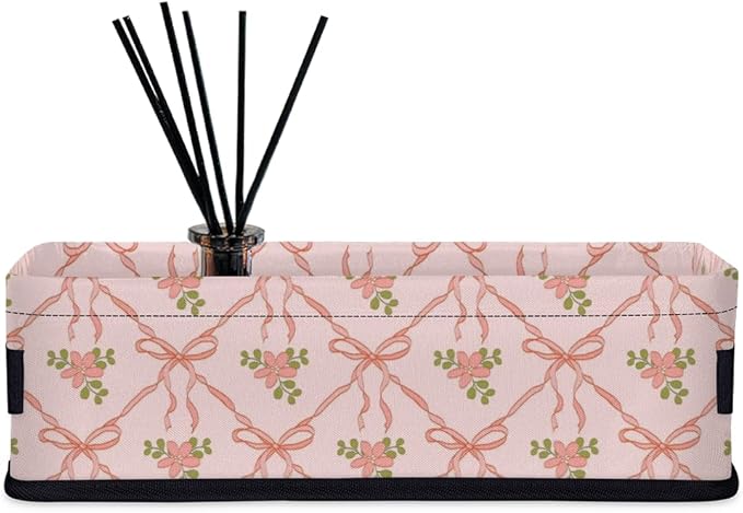 Pink Bow Small Bathroom Baskets for Toilet, Foldable Toilet Paper Tank Basket Organizer for Towels Storage Decorative Open Storage Bins for Home, Closet, Containers, Cabinet
