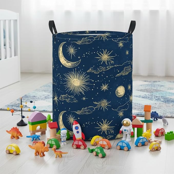 Baby Laundry Basket Baby Nursery Hamper Kids Laundry Basket Toy Storage Bin for Boys Room Decor Gift Baskets for Bedroom Bathroom(Moon Star)