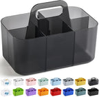 Multiuse Caddy Organizer with Handle - Stackable Plastic Bin - Divided Storage Tote Holder for Art Craft Supplies, Makeup, Bathroom, Shower, Cleaning, Kitchen, Office, Dorm, Desktop - Clear Black