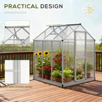 Aluminum Greenhouse with Polycarbonate Panels, Walk-in Garden Greenhouse for Outdoor Plant Growing, Durable Structure for Year-Round Gardening (Silver + Aluminum)