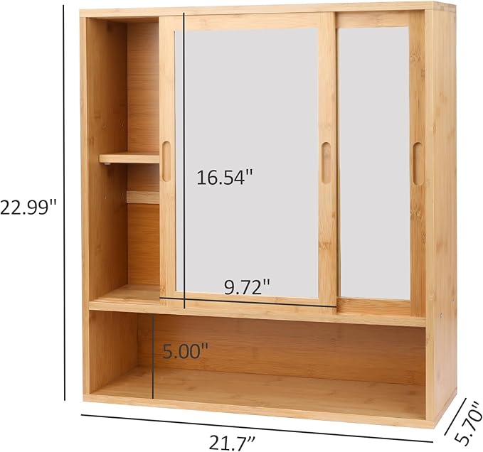 ZYBT Bamboo Bathroom Cabinet,Mirrored Medicine Cabinets,Bathroom Cabinet Wall Mounted with Storage,Medicine Cabinets with Mirror,Over The Toilet Storage with 2 Sliding Doors