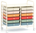 GOFLAME 12-Drawer Rolling Storage Cart, Multifunctional Art Craft Organizer Cart, Mobile Utility Storage Cart with Removable Drawers & Lockable Wheels, Craft Cart for Home Office School, Macaron Color