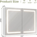 DICTAC Medicine Cabinet with Mirrors and Storage 31.5''x23.6'' Wall Mounted Bathroom Mirror Cabinets with Led Lights Double Doors Mirror Lighted Medicine Cabinets with Adjustable Storage Shelf,White