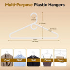 White Plastic Hangers 30 Pack, Heavy Duty Clothes Hangers for Standard Size Hangers with Center Hook & Non-Slip Pants Bar for Shirts, Pants, Coat, Dresses, Jackets, Scarves and Belts