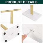 Hand Towel Holder, T-Shape Hand Towel Stand for Bathroom, Hand Towel Rack Bar Standing for Vanity Kitchen Countertop, 304 Stainless Steel, Marble Base (Gold)