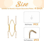 3 Pack Plate Hangers for The Wall, Suitable for 4-5 inch Art Plate, Stainless Steel Invisible Heavy Duty Wire Plate Holder with Wall Hooks, Plate Hangers for Displaying Plates, Platter, Dish, Gold
