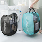 Mesh Pop Up Laundry Hampers, Collapsible Laundry Baskets Portable Clothes Hampers for Home, Dorm Room, Laundry Room, Cruise (Black + Blue)
