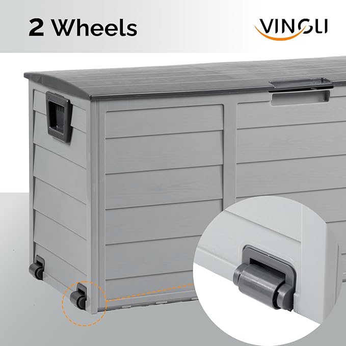 VINGLI 75 Gallon Outdoor Storage Box, Lockable Plastic Storage Containers with Lid, Patio Deck Box Furniture for Garden, Pool, Balcony, Yard (Grey)
