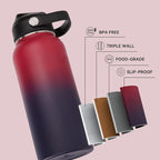32oz Insulated Stainless Steel Water Bottle, Wide Mouth Double Wall Vacuum, Silicone Straw, Sweat & Leak Proof, BPA Free Insulated Water Flask for Travel, Keep Cold 24h Hot 12h, Red