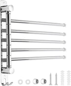 5 Arm Swivel Towel Bar - Heavy Duty SUS304 Stainless Steel Swing Towel Rack for Bathroom, 180° Rotation Wall Mount Towel Holder with Hook, Space-Saving Organizer for Kitchen, Laundry Room