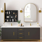 Medicine Cabinets for Bathroom, Brush Gold Arched Medicine Cabinet Recessed or Surface Wall-Mounted,Modern Bathroom Vanity Mirror with Storage, Mirrored Cabinet with Adjustable Shelves,20x30 Inch