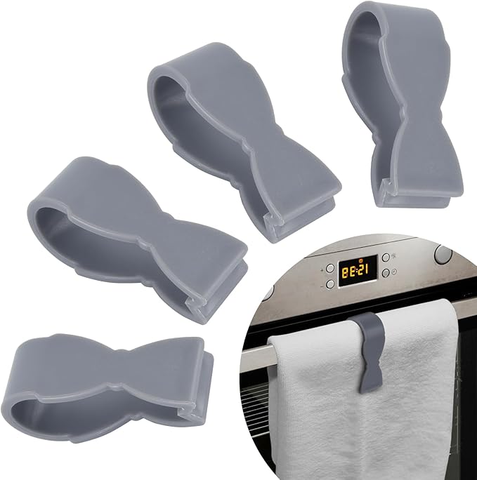 Towel Clips for Kitchen (4 Pack) - Keeps Towel from Falling - Suitable for Kitchen，Oven Handle, Bathroom Towel Rack, Dishwasher，Stove - No More Towels on The Floor