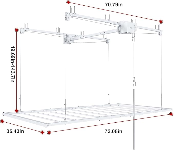 4x4 Garage Ceiling Storage Racks With Crank Lift, Garage Overhead Storage Racks For High Ceilings 10–12 Ft, 250 Lbs Load Capacity, All-Steel Frame, Garage Organization System (6 x 3)